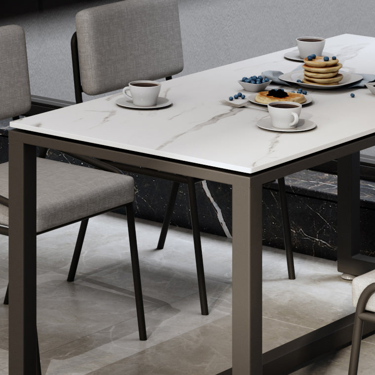 Modern Style White Dining Table Sintered Stone Table with Black Frame for Dining Room Clearhalo ' dining_table' 'Dining Tables & Seating' 'Dining Tables' 'furn' 'furn_dining_table' 'Furniture' 'furniture_dining_table' 'Kitchen & Dining Furniture' 'kitchen&dining_furn' 'kitchen' 'kitchen_dining_table' 3902035