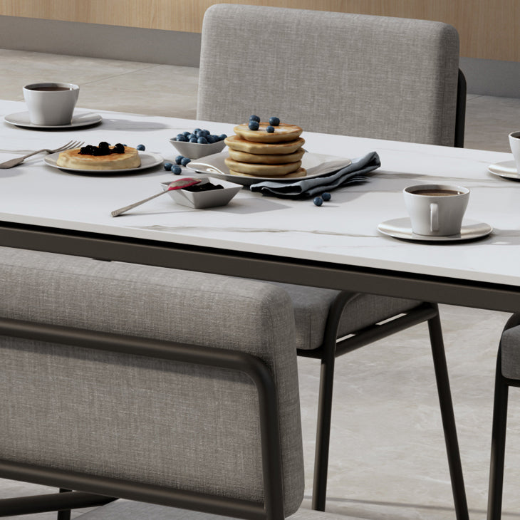 Modern Style White Dining Table Sintered Stone Table with Black Frame for Dining Room Clearhalo ' dining_table' 'Dining Tables & Seating' 'Dining Tables' 'furn' 'furn_dining_table' 'Furniture' 'furniture_dining_table' 'Kitchen & Dining Furniture' 'kitchen&dining_furn' 'kitchen' 'kitchen_dining_table' 3902036