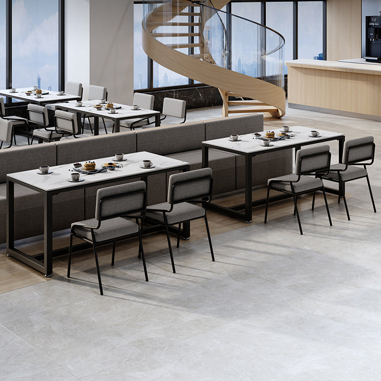 Modern Style White Dining Table Sintered Stone Table with Black Frame for Dining Room Clearhalo ' dining_table' 'Dining Tables & Seating' 'Dining Tables' 'furn' 'furn_dining_table' 'Furniture' 'furniture_dining_table' 'Kitchen & Dining Furniture' 'kitchen&dining_furn' 'kitchen' 'kitchen_dining_table' 3902037