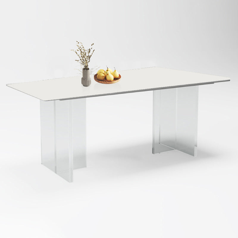 Acrylic Contemporary Rectangular Dining Table Sintered Stone Table with Acrylic base Without Chairs Clearhalo ' dining_table' 'Dining Tables & Seating' 'Dining Tables' 'furn' 'furn_dining_table' 'Furniture' 'furniture_dining_table' 'Kitchen & Dining Furniture' 'kitchen&dining_furn' 'kitchen' 'kitchen_dining_table' 3902044