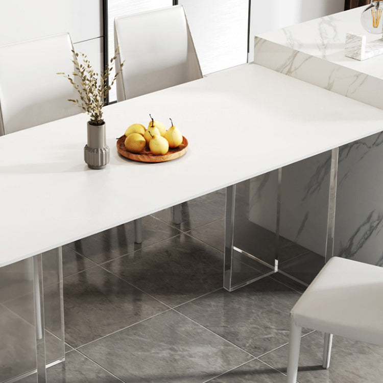 Acrylic Contemporary Rectangular Dining Table Sintered Stone Table with Acrylic base Clearhalo ' dining_table' 'Dining Tables & Seating' 'Dining Tables' 'furn' 'furn_dining_table' 'Furniture' 'furniture_dining_table' 'Kitchen & Dining Furniture' 'kitchen&dining_furn' 'kitchen' 'kitchen_dining_table' 3902047