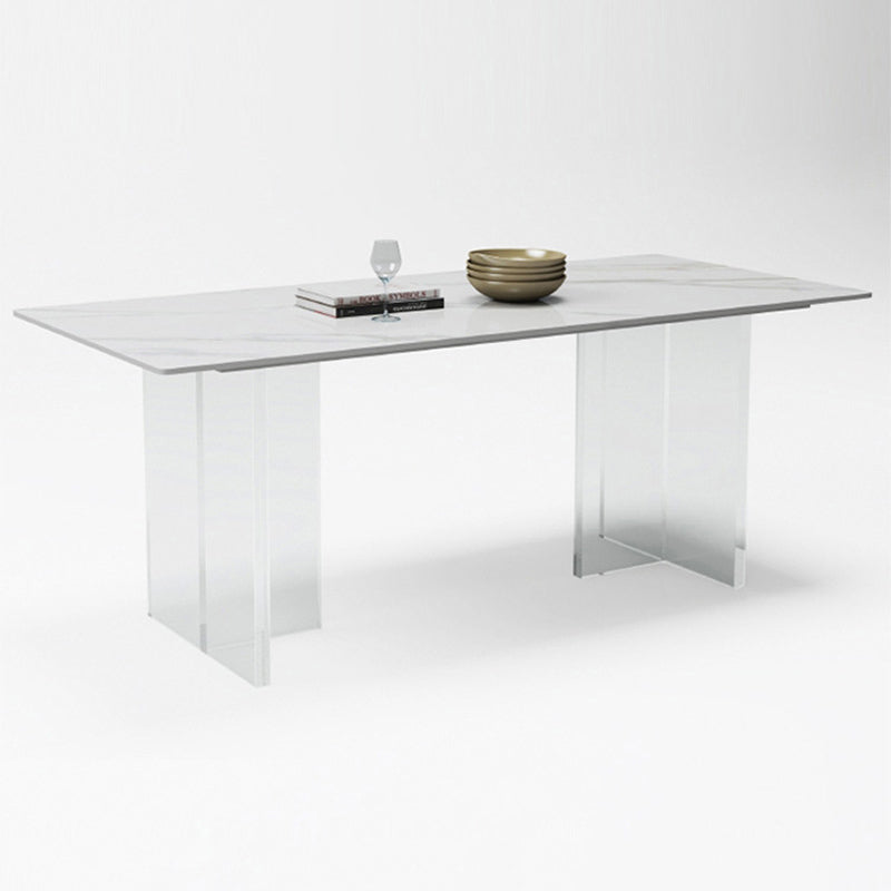 Acrylic Contemporary Rectangular Dining Table Sintered Stone Table with Acrylic base Clearhalo ' dining_table' 'Dining Tables & Seating' 'Dining Tables' 'furn' 'furn_dining_table' 'Furniture' 'furniture_dining_table' 'Kitchen & Dining Furniture' 'kitchen&dining_furn' 'kitchen' 'kitchen_dining_table' 3902048