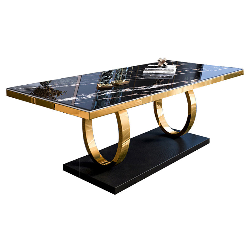Traditional Luxury Rectangle Dining Table Sintered Stone Table with Trestle Base Black Without Chairs Clearhalo ' dining_table' 'Dining Tables & Seating' 'Dining Tables' 'furn' 'furn_dining_table' 'Furniture' 'furniture_dining_table' 'Kitchen & Dining Furniture' 'kitchen&dining_furn' 'kitchen' 'kitchen_dining_table' 3902102