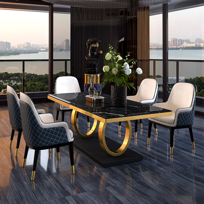 Traditional Luxury Rectangle Dining Table Sintered Stone Table with Trestle Base Clearhalo ' dining_table' 'Dining Tables & Seating' 'Dining Tables' 'furn' 'furn_dining_table' 'Furniture' 'furniture_dining_table' 'Kitchen & Dining Furniture' 'kitchen&dining_furn' 'kitchen' 'kitchen_dining_table' 3902103
