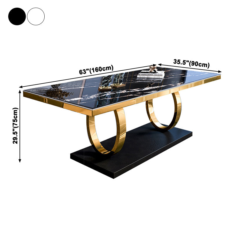 Traditional Luxury Rectangle Dining Table Sintered Stone Table with Trestle Base Clearhalo ' dining_table' 'Dining Tables & Seating' 'Dining Tables' 'furn' 'furn_dining_table' 'Furniture' 'furniture_dining_table' 'Kitchen & Dining Furniture' 'kitchen&dining_furn' 'kitchen' 'kitchen_dining_table' 3902106