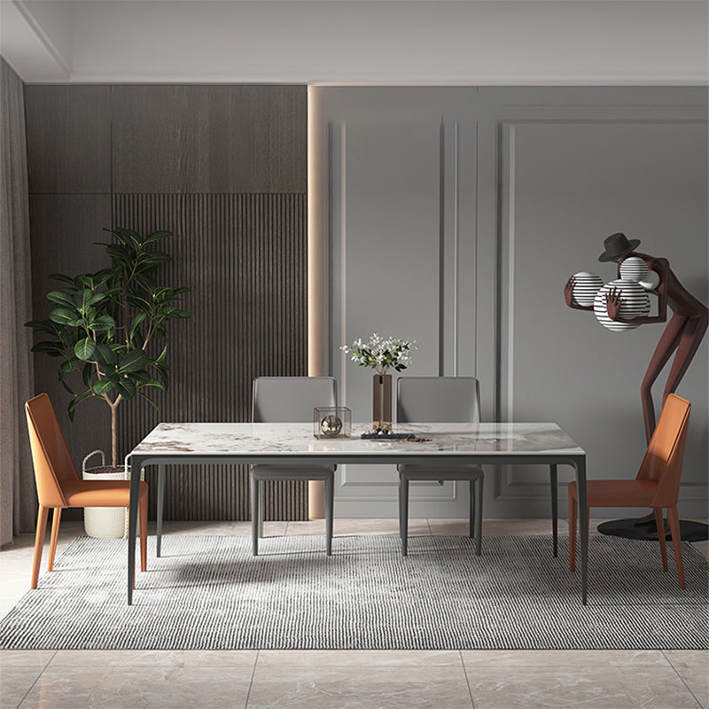 Industrial Style Home Sintered Stone Dining Table 4 Legs Base Rectangle Table White Without Chairs Clearhalo ' dining_table' 'Dining Tables & Seating' 'Dining Tables' 'furn' 'furn_dining_table' 'Furniture' 'furniture_dining_table' 'Kitchen & Dining Furniture' 'kitchen&dining_furn' 'kitchen' 'kitchen_dining_table' 3902109