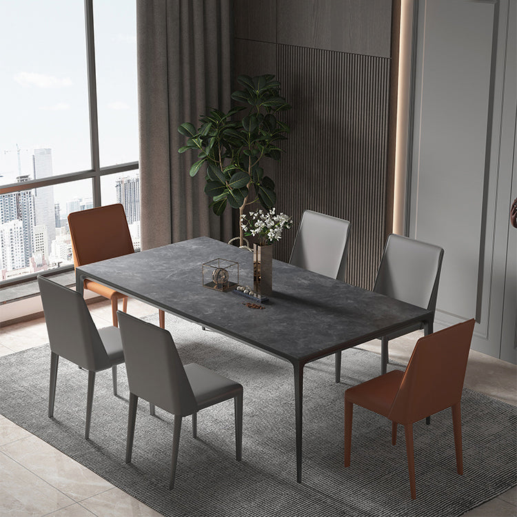 Industrial Style Home Sintered Stone Dining Table 4 Legs Base Rectangle Table Black Without Chairs Clearhalo ' dining_table' 'Dining Tables & Seating' 'Dining Tables' 'furn' 'furn_dining_table' 'Furniture' 'furniture_dining_table' 'Kitchen & Dining Furniture' 'kitchen&dining_furn' 'kitchen' 'kitchen_dining_table' 3902118