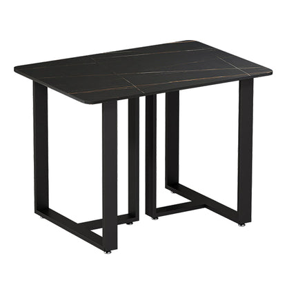 Double Pedestal Home Furniture Industrial Style Stone Dining Room Collection 23.6"L x 23.6"W x 29.5"H Without Chairs Clearhalo ' dining_table' 'Dining Tables & Seating' 'Dining Tables' 'furn' 'furn_dining_table' 'Furniture' 'furniture_dining_table' 'Kitchen & Dining Furniture' 'kitchen&dining_furn' 'kitchen' 'kitchen_dining_table' 3902126