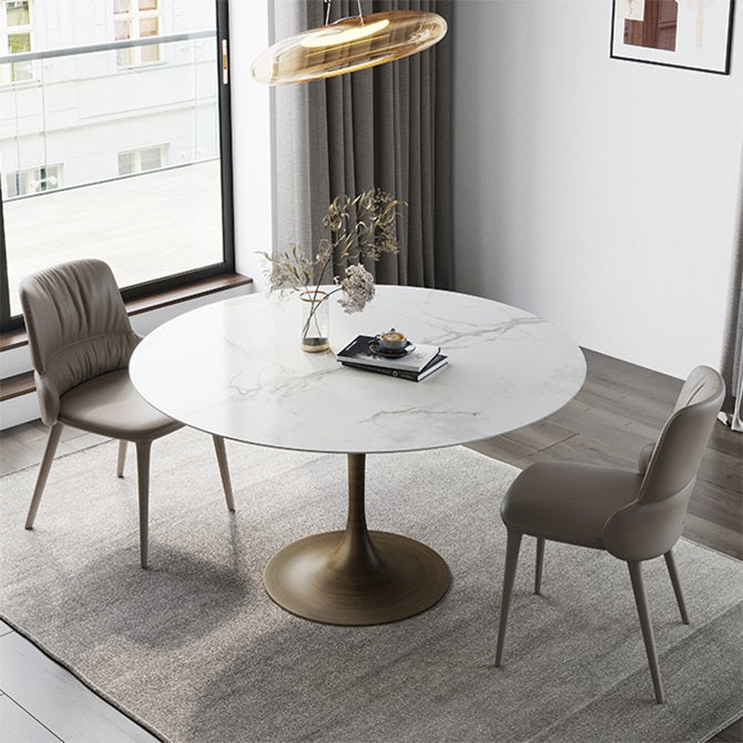 Traditional Luxury Tulip Base Furniture Round Stone Dining Table for Home Clearhalo ' dining_table' 'Dining Tables & Seating' 'Dining Tables' 'furn' 'furn_dining_table' 'Furniture' 'furniture_dining_table' 'Kitchen & Dining Furniture' 'kitchen&dining_furn' 'kitchen' 'kitchen_dining_table' 3902147