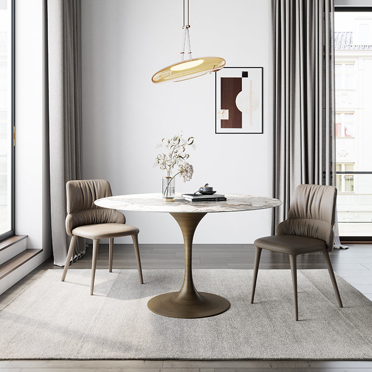 Traditional Luxury Tulip Base Furniture Round Stone Dining Table for Home Clearhalo ' dining_table' 'Dining Tables & Seating' 'Dining Tables' 'furn' 'furn_dining_table' 'Furniture' 'furniture_dining_table' 'Kitchen & Dining Furniture' 'kitchen&dining_furn' 'kitchen' 'kitchen_dining_table' 3902148