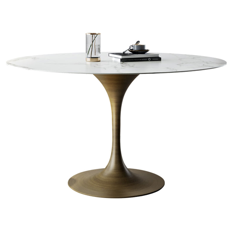 Traditional Luxury Tulip Base Furniture Round Stone Dining Table for Home White Without Chairs Clearhalo ' dining_table' 'Dining Tables & Seating' 'Dining Tables' 'furn' 'furn_dining_table' 'Furniture' 'furniture_dining_table' 'Kitchen & Dining Furniture' 'kitchen&dining_furn' 'kitchen' 'kitchen_dining_table' 3902149