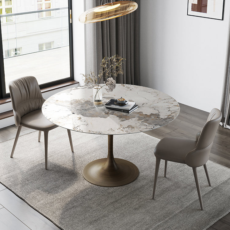 Traditional Luxury Tulip Base Furniture Round Stone Dining Table for Home Pandora Gold Without Chairs Clearhalo ' dining_table' 'Dining Tables & Seating' 'Dining Tables' 'furn' 'furn_dining_table' 'Furniture' 'furniture_dining_table' 'Kitchen & Dining Furniture' 'kitchen&dining_furn' 'kitchen' 'kitchen_dining_table' 3902154