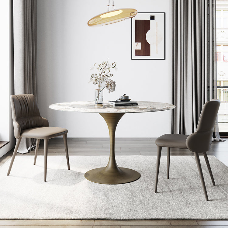 Traditional Luxury Tulip Base Furniture Round Stone Dining Table for Home Clearhalo ' dining_table' 'Dining Tables & Seating' 'Dining Tables' 'furn' 'furn_dining_table' 'Furniture' 'furniture_dining_table' 'Kitchen & Dining Furniture' 'kitchen&dining_furn' 'kitchen' 'kitchen_dining_table' 3902155