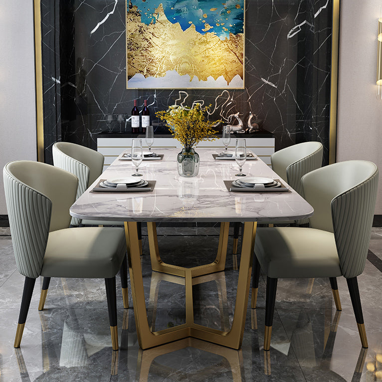 Marble White Tone Dining Table Glam Style Trestle Base Table for Dining Room Clearhalo ' dining_table' 'Dining Tables & Seating' 'Dining Tables' 'furn' 'furn_dining_table' 'Furniture' 'furniture_dining_table' 'Kitchen & Dining Furniture' 'kitchen&dining_furn' 'kitchen' 'kitchen_dining_table' 3902184