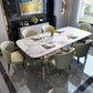 Marble White Tone Dining Table Glam Style Trestle Base Table for Dining Room Clearhalo ' dining_table' 'Dining Tables & Seating' 'Dining Tables' 'furn' 'furn_dining_table' 'Furniture' 'furniture_dining_table' 'Kitchen & Dining Furniture' 'kitchen&dining_furn' 'kitchen' 'kitchen_dining_table' 3902186