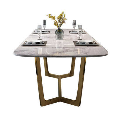Marble White Tone Dining Table Glam Style Trestle Base Table for Dining Room Without Chairs Clearhalo ' dining_table' 'Dining Tables & Seating' 'Dining Tables' 'furn' 'furn_dining_table' 'Furniture' 'furniture_dining_table' 'Kitchen & Dining Furniture' 'kitchen&dining_furn' 'kitchen' 'kitchen_dining_table' 3902187