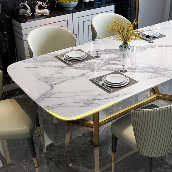 Marble White Tone Dining Table Glam Style Trestle Base Table for Dining Room Clearhalo ' dining_table' 'Dining Tables & Seating' 'Dining Tables' 'furn' 'furn_dining_table' 'Furniture' 'furniture_dining_table' 'Kitchen & Dining Furniture' 'kitchen&dining_furn' 'kitchen' 'kitchen_dining_table' 3902189