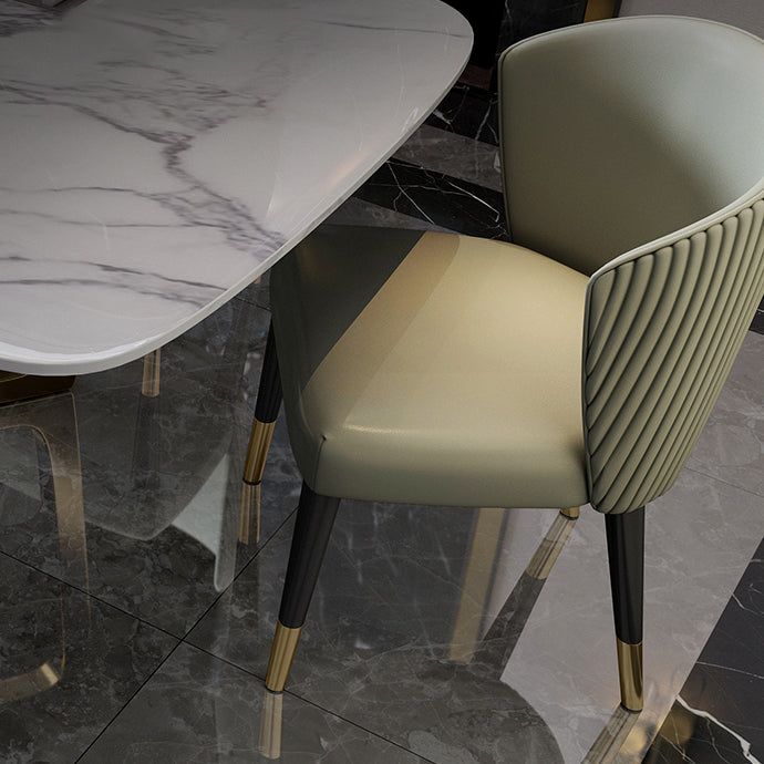 Marble White Tone Dining Table Glam Style Trestle Base Table for Dining Room Clearhalo ' dining_table' 'Dining Tables & Seating' 'Dining Tables' 'furn' 'furn_dining_table' 'Furniture' 'furniture_dining_table' 'Kitchen & Dining Furniture' 'kitchen&dining_furn' 'kitchen' 'kitchen_dining_table' 3902190