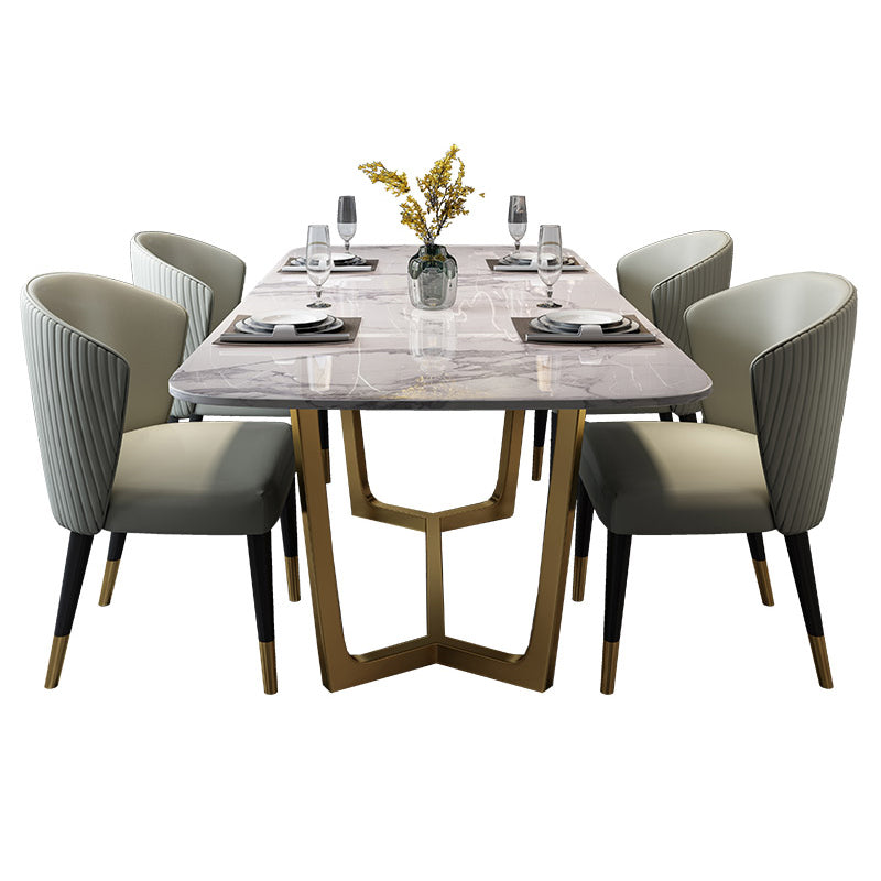 Marble White Tone Dining Table Glam Style Trestle Base Table for Dining Room Clearhalo ' dining_table' 'Dining Tables & Seating' 'Dining Tables' 'furn' 'furn_dining_table' 'Furniture' 'furniture_dining_table' 'Kitchen & Dining Furniture' 'kitchen&dining_furn' 'kitchen' 'kitchen_dining_table' 3902191