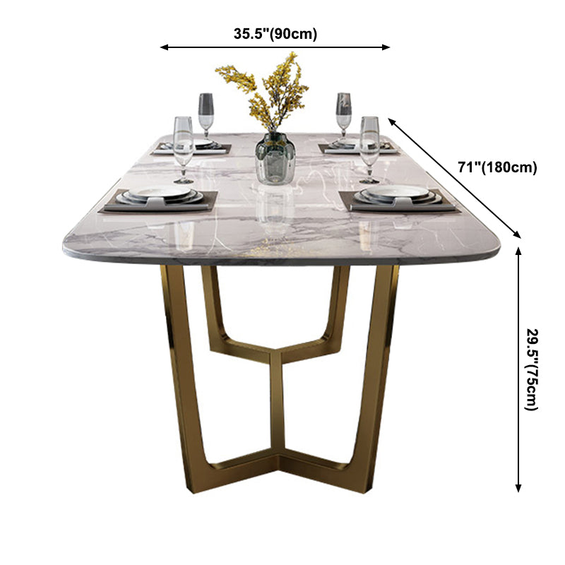Marble White Tone Dining Table Glam Style Trestle Base Table for Dining Room Clearhalo ' dining_table' 'Dining Tables & Seating' 'Dining Tables' 'furn' 'furn_dining_table' 'Furniture' 'furniture_dining_table' 'Kitchen & Dining Furniture' 'kitchen&dining_furn' 'kitchen' 'kitchen_dining_table' 3902194