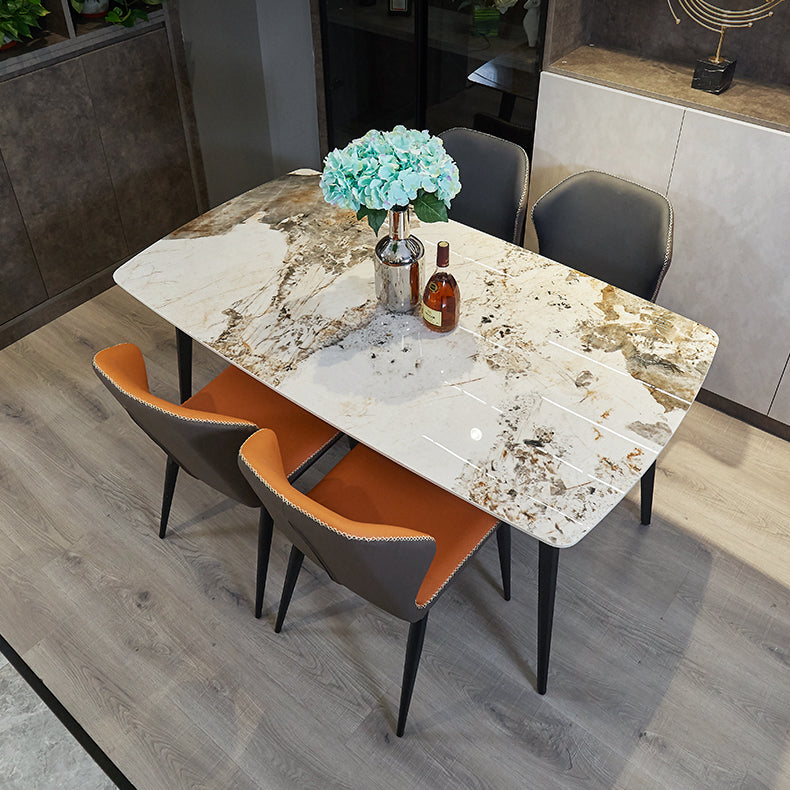 Modern Sintered Stone Gold Dining Table Rectangle Shape Standard Dining Table with 4 Legs Base Clearhalo ' dining_table' 'Dining Tables & Seating' 'Dining Tables' 'furn' 'furn_dining_table' 'Furniture' 'furniture_dining_table' 'Kitchen & Dining Furniture' 'kitchen&dining_furn' 'kitchen' 'kitchen_dining_table' 3902211