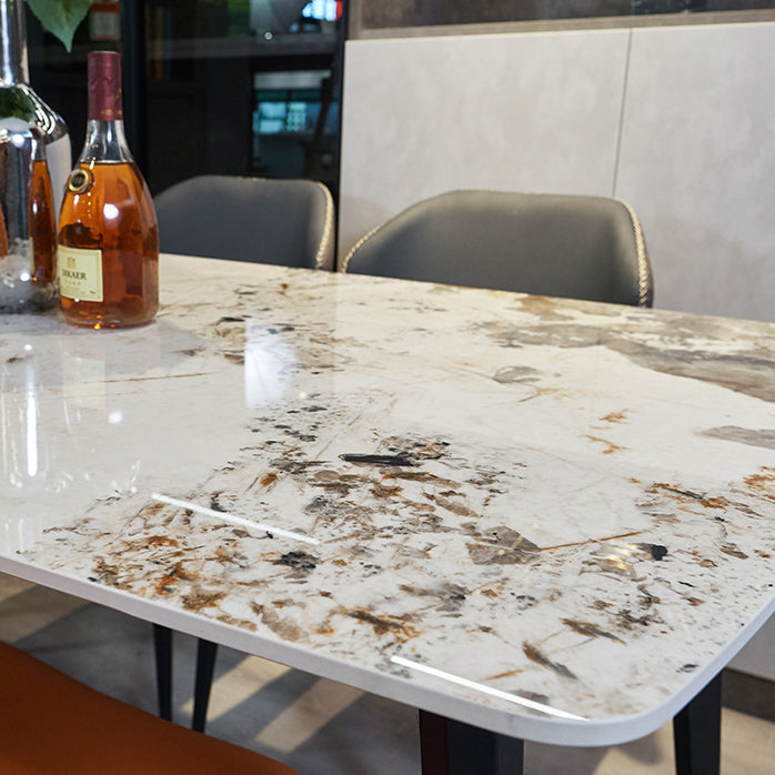 Modern Sintered Stone Gold Dining Table Rectangle Shape Standard Dining Table with 4 Legs Base Clearhalo ' dining_table' 'Dining Tables & Seating' 'Dining Tables' 'furn' 'furn_dining_table' 'Furniture' 'furniture_dining_table' 'Kitchen & Dining Furniture' 'kitchen&dining_furn' 'kitchen' 'kitchen_dining_table' 3902215