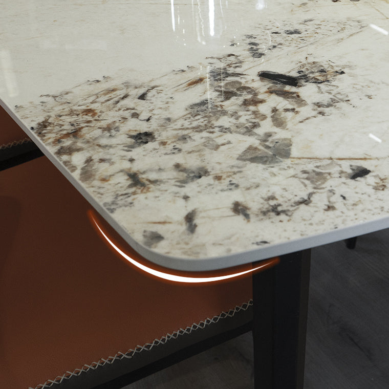 Modern Sintered Stone Gold Dining Table Rectangle Shape Standard Dining Table with 4 Legs Base Clearhalo ' dining_table' 'Dining Tables & Seating' 'Dining Tables' 'furn' 'furn_dining_table' 'Furniture' 'furniture_dining_table' 'Kitchen & Dining Furniture' 'kitchen&dining_furn' 'kitchen' 'kitchen_dining_table' 3902217