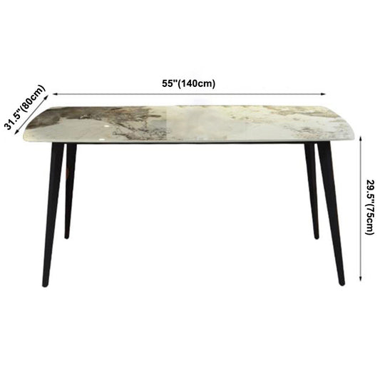 Modern Sintered Stone Gold Dining Table Rectangle Shape Standard Dining Table with 4 Legs Base