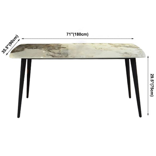 Modern Sintered Stone Gold Dining Table Rectangle Shape Standard Dining Table with 4 Legs Base