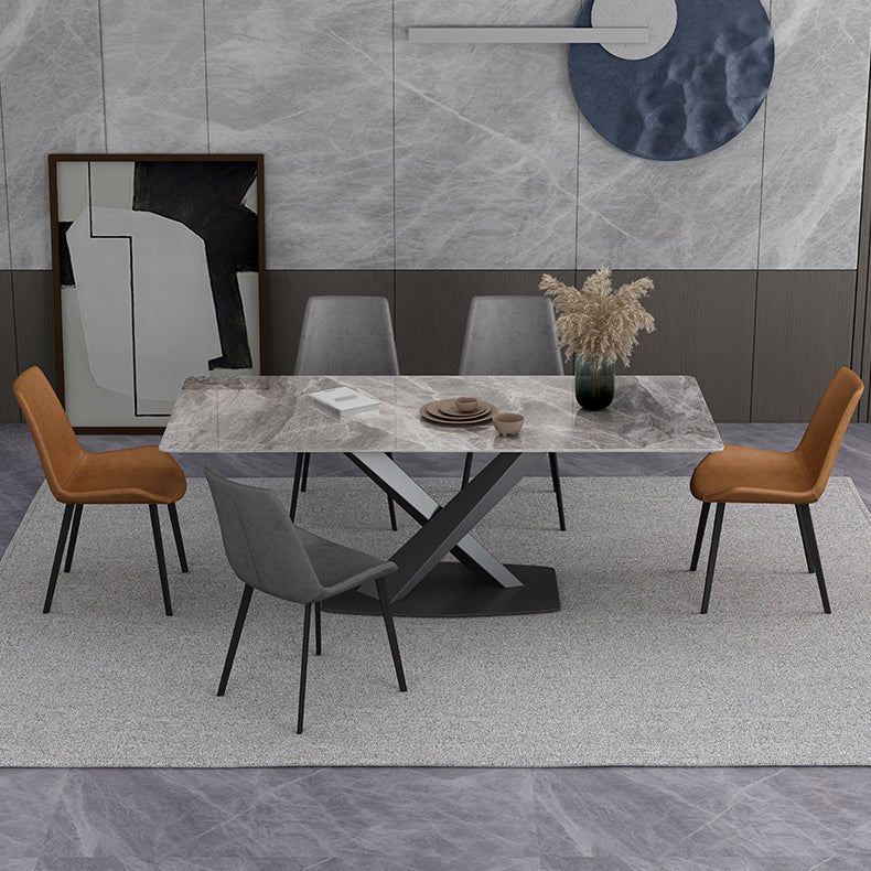 Simple Gray Sintered Stone Dining Table Kitchen Standard Dining Table with Pedestal Base Clearhalo ' dining_table' 'Dining Tables & Seating' 'Dining Tables' 'furn' 'furn_dining_table' 'Furniture' 'furniture_dining_table' 'Kitchen & Dining Furniture' 'kitchen&dining_furn' 'kitchen' 'kitchen_dining_table' 3902227