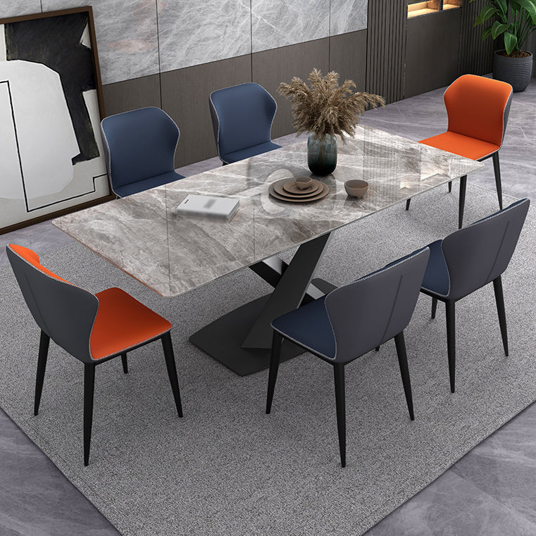 Simple Gray Sintered Stone Dining Table Kitchen Standard Dining Table with Pedestal Base Clearhalo ' dining_table' 'Dining Tables & Seating' 'Dining Tables' 'furn' 'furn_dining_table' 'Furniture' 'furniture_dining_table' 'Kitchen & Dining Furniture' 'kitchen&dining_furn' 'kitchen' 'kitchen_dining_table' 3902228