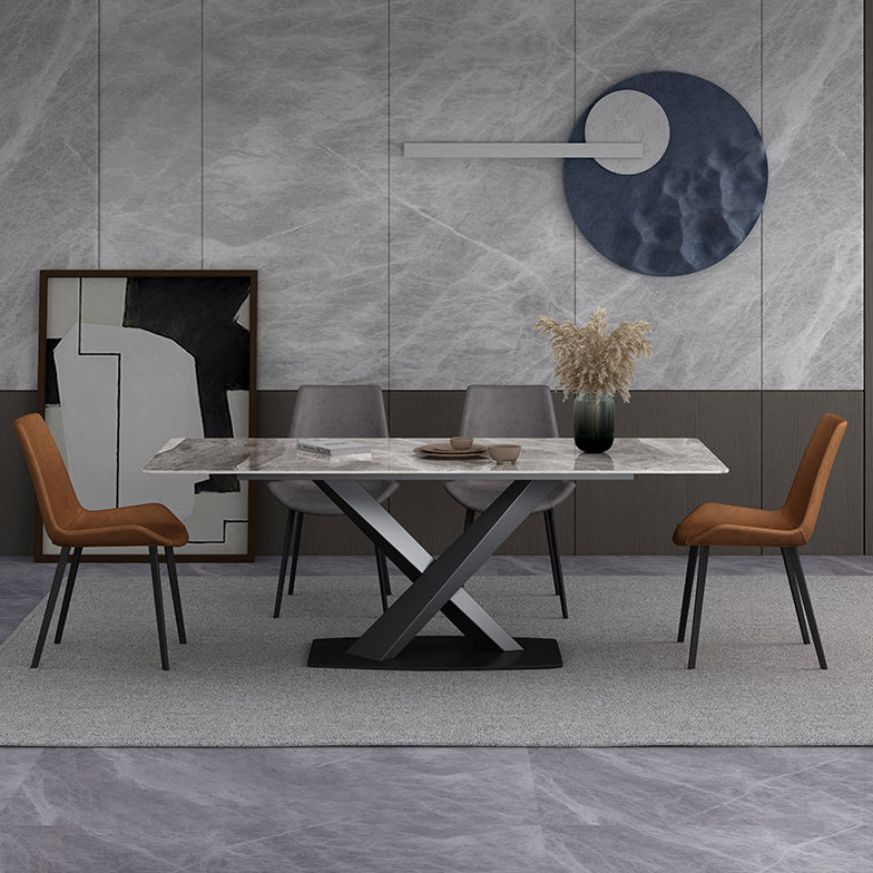 Simple Gray Sintered Stone Dining Table Kitchen Standard Dining Table with Pedestal Base Clearhalo ' dining_table' 'Dining Tables & Seating' 'Dining Tables' 'furn' 'furn_dining_table' 'Furniture' 'furniture_dining_table' 'Kitchen & Dining Furniture' 'kitchen&dining_furn' 'kitchen' 'kitchen_dining_table' 3902235