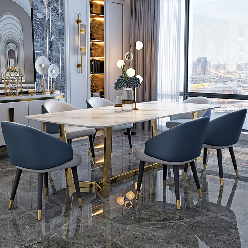 Sintered Stone White Tone Dining Table Glam Trestle Base Table for Dining Room Clearhalo ' dining_table' 'Dining Tables & Seating' 'Dining Tables' 'furn' 'furn_dining_table' 'Furniture' 'furniture_dining_table' 'Kitchen & Dining Furniture' 'kitchen&dining_furn' 'kitchen' 'kitchen_dining_table' 3902261
