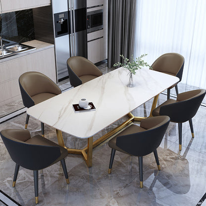 Sintered Stone White Tone Dining Table Glam Trestle Base Table for Dining Room White Without Chairs Clearhalo ' dining_table' 'Dining Tables & Seating' 'Dining Tables' 'furn' 'furn_dining_table' 'Furniture' 'furniture_dining_table' 'Kitchen & Dining Furniture' 'kitchen&dining_furn' 'kitchen' 'kitchen_dining_table' 3902262