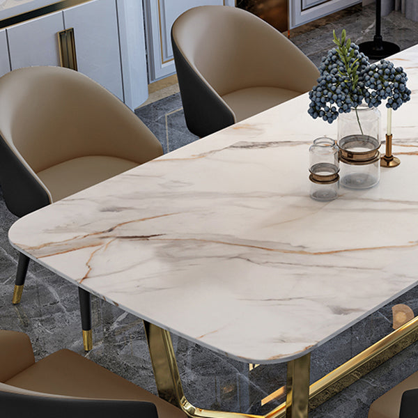 Sintered Stone White Tone Dining Table Glam Trestle Base Table for Dining Room Clearhalo ' dining_table' 'Dining Tables & Seating' 'Dining Tables' 'furn' 'furn_dining_table' 'Furniture' 'furniture_dining_table' 'Kitchen & Dining Furniture' 'kitchen&dining_furn' 'kitchen' 'kitchen_dining_table' 3902264