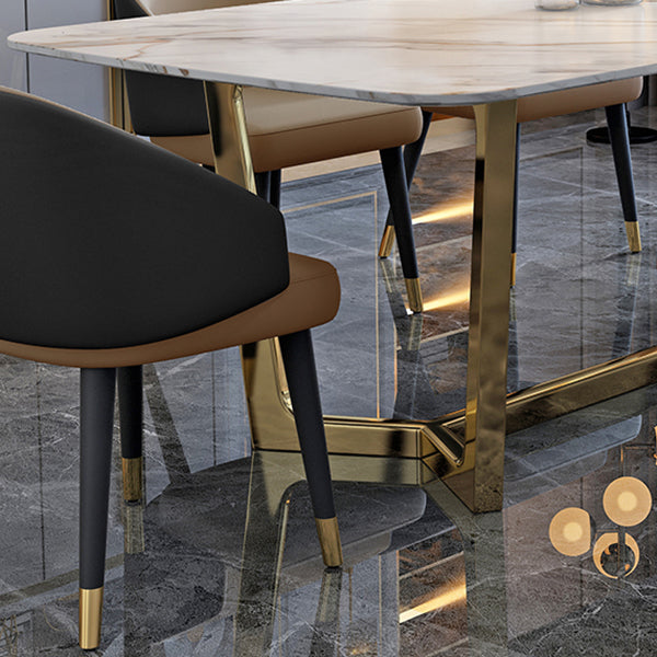 Sintered Stone White Tone Dining Table Glam Trestle Base Table for Dining Room Clearhalo ' dining_table' 'Dining Tables & Seating' 'Dining Tables' 'furn' 'furn_dining_table' 'Furniture' 'furniture_dining_table' 'Kitchen & Dining Furniture' 'kitchen&dining_furn' 'kitchen' 'kitchen_dining_table' 3902265