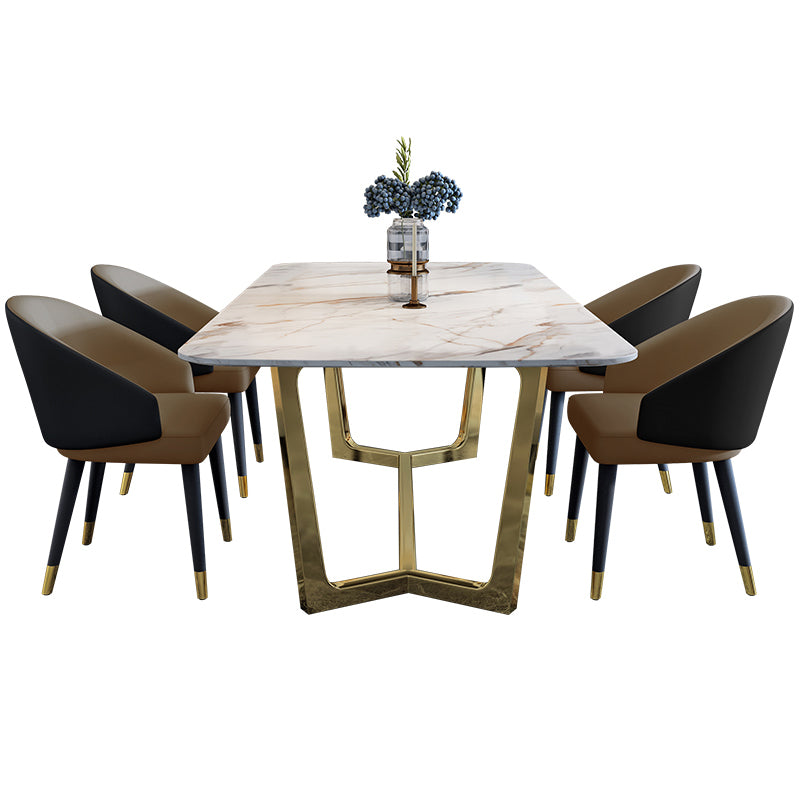 Sintered Stone White Tone Dining Table Glam Trestle Base Table for Dining Room Clearhalo ' dining_table' 'Dining Tables & Seating' 'Dining Tables' 'furn' 'furn_dining_table' 'Furniture' 'furniture_dining_table' 'Kitchen & Dining Furniture' 'kitchen&dining_furn' 'kitchen' 'kitchen_dining_table' 3902267