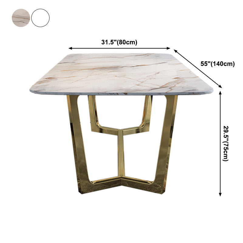 Sintered Stone White Tone Dining Table Glam Trestle Base Table for Dining Room Clearhalo ' dining_table' 'Dining Tables & Seating' 'Dining Tables' 'furn' 'furn_dining_table' 'Furniture' 'furniture_dining_table' 'Kitchen & Dining Furniture' 'kitchen&dining_furn' 'kitchen' 'kitchen_dining_table' 3902271