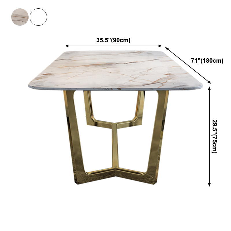 Sintered Stone White Tone Dining Table Glam Trestle Base Table for Dining Room Clearhalo ' dining_table' 'Dining Tables & Seating' 'Dining Tables' 'furn' 'furn_dining_table' 'Furniture' 'furniture_dining_table' 'Kitchen & Dining Furniture' 'kitchen&dining_furn' 'kitchen' 'kitchen_dining_table' 3902272