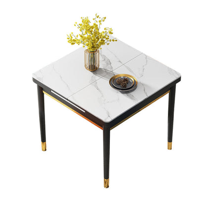 Industrial Style Extendable Stone Dining Table Square 31.5'' Table for Home Beige Without Chairs Clearhalo ' dining_table' 'Dining Tables & Seating' 'Dining Tables' 'furn' 'furn_dining_table' 'Furniture' 'furniture_dining_table' 'Kitchen & Dining Furniture' 'kitchen&dining_furn' 'kitchen' 'kitchen_dining_table' 3902295