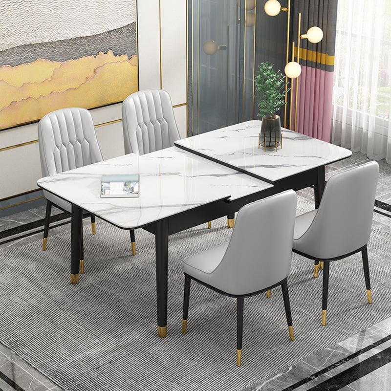 Rectangle 4 Legs Home Furniture Stone Dining Room Collection with Drop Leaf Clearhalo ' dining_table' 'Dining Tables & Seating' 'Dining Tables' 'furn' 'furn_dining_table' 'Furniture' 'furniture_dining_table' 'Kitchen & Dining Furniture' 'kitchen&dining_furn' 'kitchen' 'kitchen_dining_table' 3902307