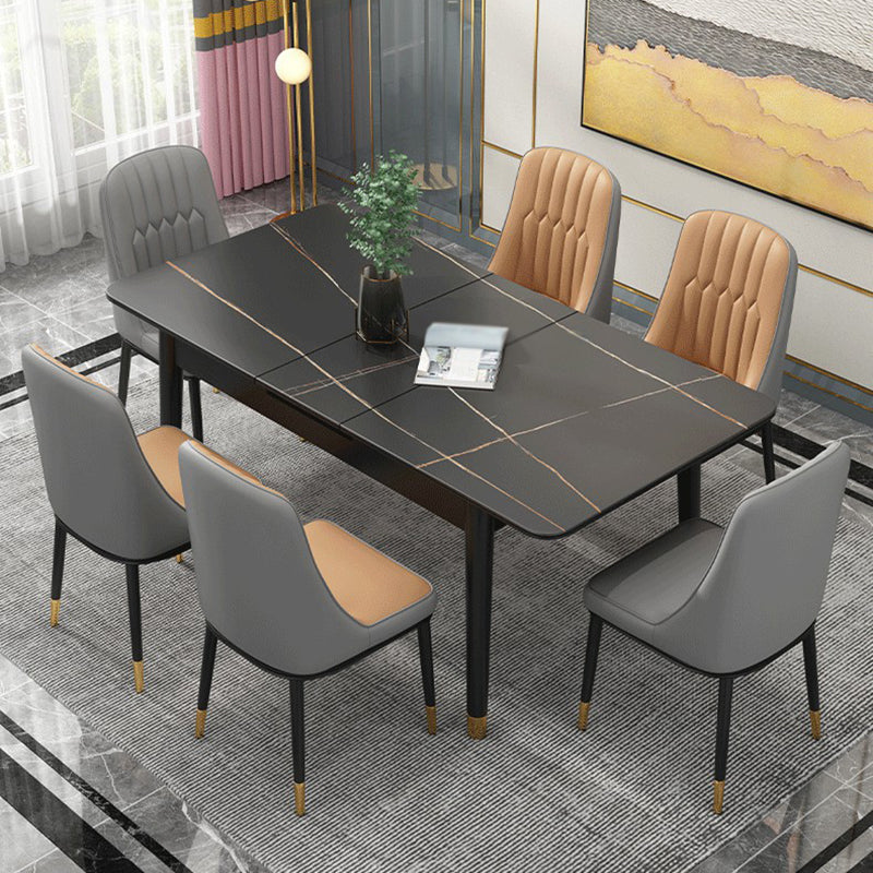 Rectangle 4 Legs Home Furniture Stone Dining Room Collection with Drop Leaf Black Without Chairs Clearhalo ' dining_table' 'Dining Tables & Seating' 'Dining Tables' 'furn' 'furn_dining_table' 'Furniture' 'furniture_dining_table' 'Kitchen & Dining Furniture' 'kitchen&dining_furn' 'kitchen' 'kitchen_dining_table' 3902308