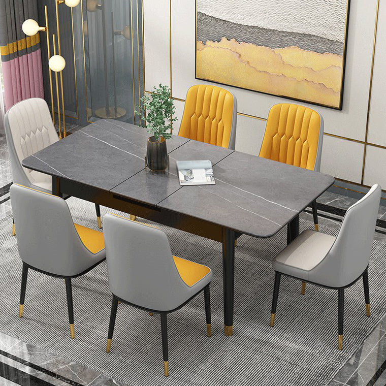 Rectangle 4 Legs Home Furniture Stone Dining Room Collection with Drop Leaf Gray Without Chairs Clearhalo ' dining_table' 'Dining Tables & Seating' 'Dining Tables' 'furn' 'furn_dining_table' 'Furniture' 'furniture_dining_table' 'Kitchen & Dining Furniture' 'kitchen&dining_furn' 'kitchen' 'kitchen_dining_table' 3902309