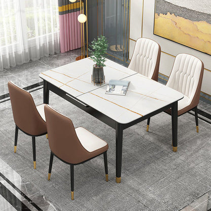Rectangle 4 Legs Home Furniture Stone Dining Room Collection with Drop Leaf Beige Without Chairs Clearhalo ' dining_table' 'Dining Tables & Seating' 'Dining Tables' 'furn' 'furn_dining_table' 'Furniture' 'furniture_dining_table' 'Kitchen & Dining Furniture' 'kitchen&dining_furn' 'kitchen' 'kitchen_dining_table' 3902310