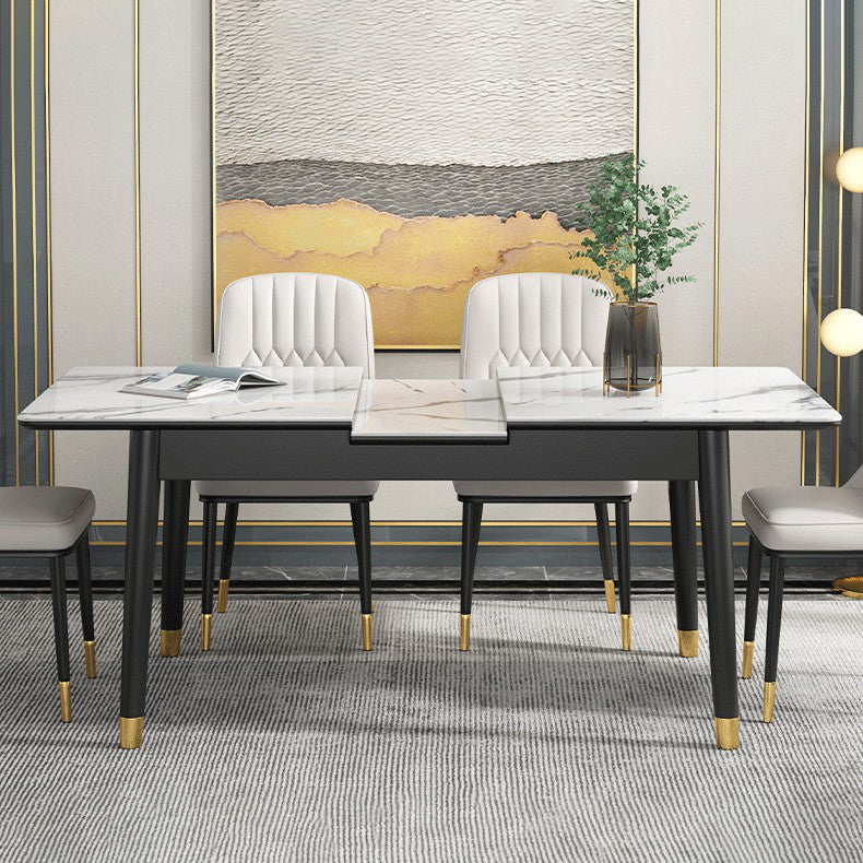 Rectangle 4 Legs Home Furniture Stone Dining Room Collection with Drop Leaf Clearhalo ' dining_table' 'Dining Tables & Seating' 'Dining Tables' 'furn' 'furn_dining_table' 'Furniture' 'furniture_dining_table' 'Kitchen & Dining Furniture' 'kitchen&dining_furn' 'kitchen' 'kitchen_dining_table' 3902316