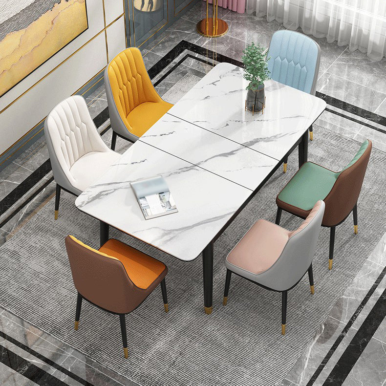 Rectangle 4 Legs Home Furniture Stone Dining Room Collection with Drop Leaf Clearhalo ' dining_table' 'Dining Tables & Seating' 'Dining Tables' 'furn' 'furn_dining_table' 'Furniture' 'furniture_dining_table' 'Kitchen & Dining Furniture' 'kitchen&dining_furn' 'kitchen' 'kitchen_dining_table' 3902317