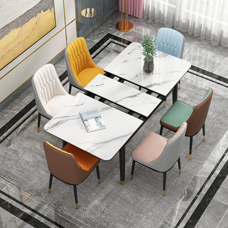 Rectangle 4 Legs Home Furniture Stone Dining Room Collection with Drop Leaf Clearhalo ' dining_table' 'Dining Tables & Seating' 'Dining Tables' 'furn' 'furn_dining_table' 'Furniture' 'furniture_dining_table' 'Kitchen & Dining Furniture' 'kitchen&dining_furn' 'kitchen' 'kitchen_dining_table' 3902318