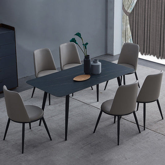 Metal Industrial Rectangle Dining Table Black Sintered Stone Table with 4 Legs