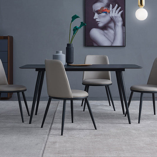 Metal Industrial Rectangle Dining Table Black Sintered Stone Table with 4 Legs