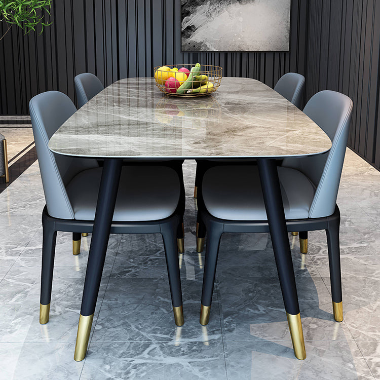 Rectangle 4 Legs Luxury Dining Table Grey Tone Fixed Table of Sintered Stone Clearhalo ' dining_table' 'Dining Tables & Seating' 'Dining Tables' 'furn' 'furn_dining_table' 'Furniture' 'furniture_dining_table' 'Kitchen & Dining Furniture' 'kitchen&dining_furn' 'kitchen' 'kitchen_dining_table' 3902372